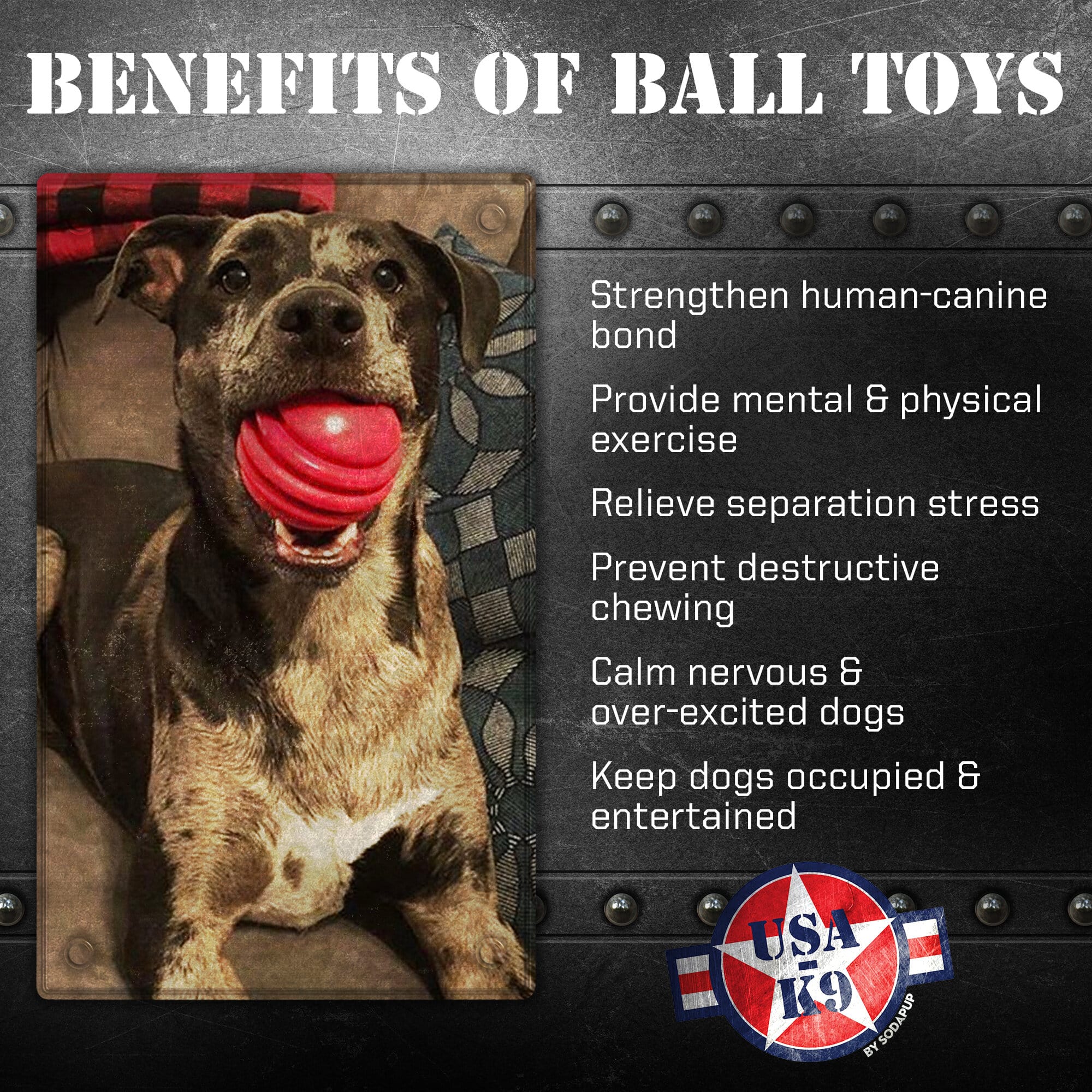 USA-K9 Stars and Stripes Ultra-Durable Rubber Chew Ball