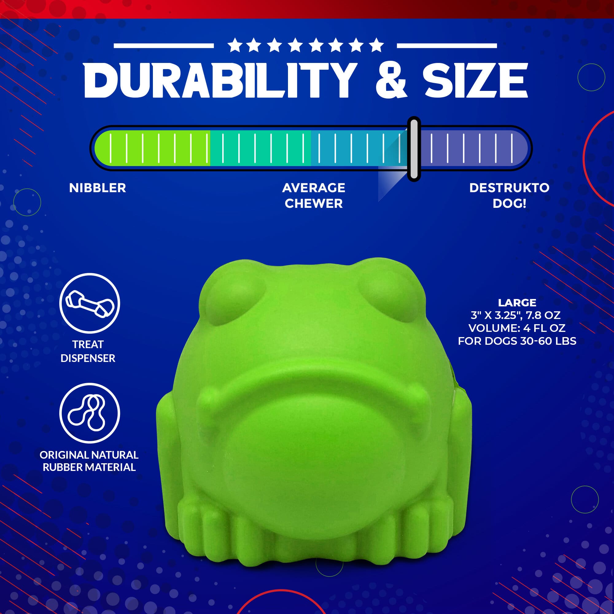 Bull Frog Durable Rubber Chew Toy & Treat Dispenser - Large