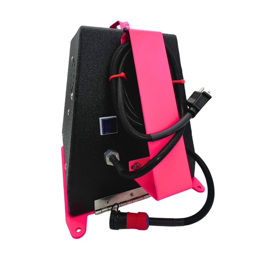 Black and pink SwiftPaws Pro Sport Machine shown from the back with cables on a white background