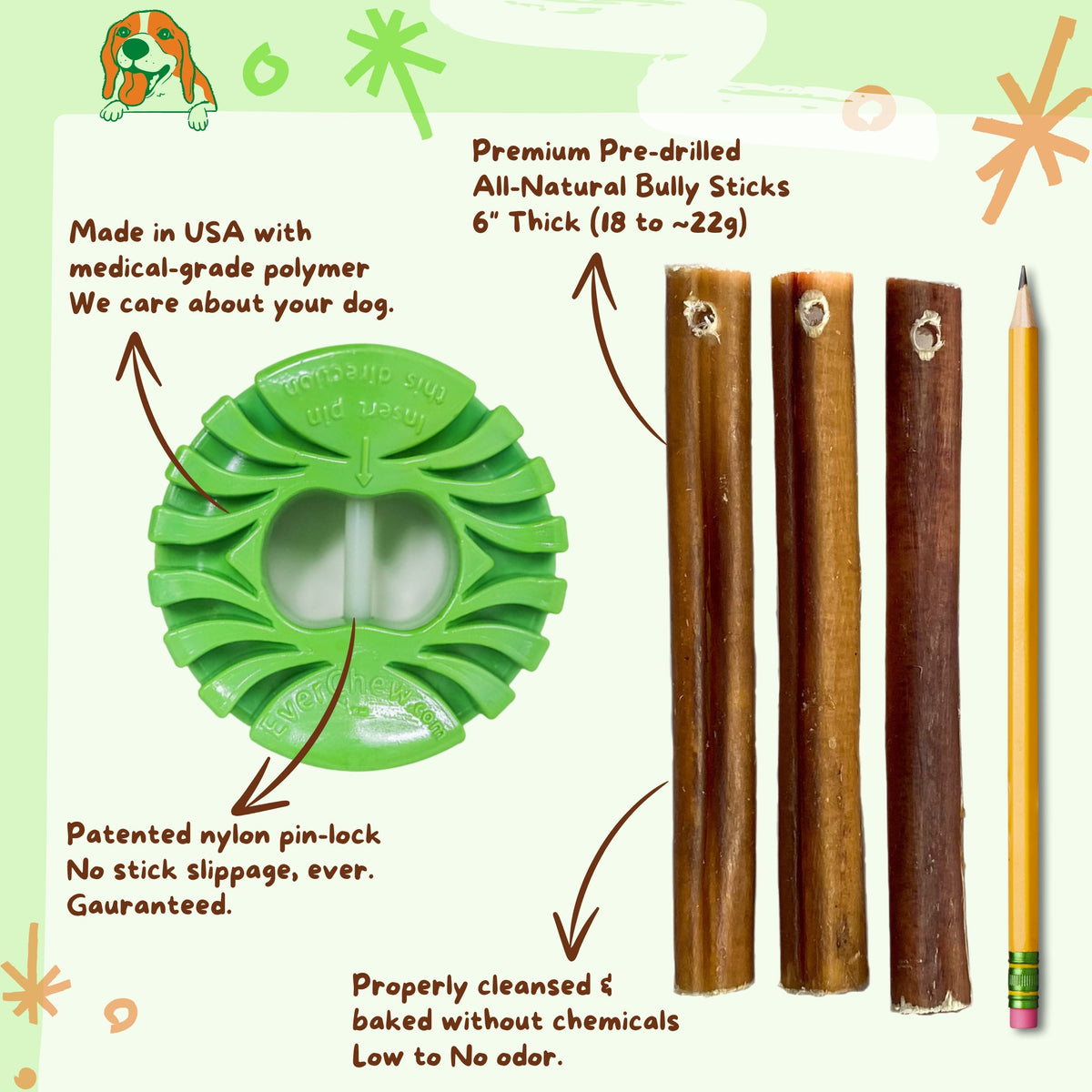 SafetyChew+ Bully Stick Holder &amp; All-Natural Bully Sticks for Medium Dogs