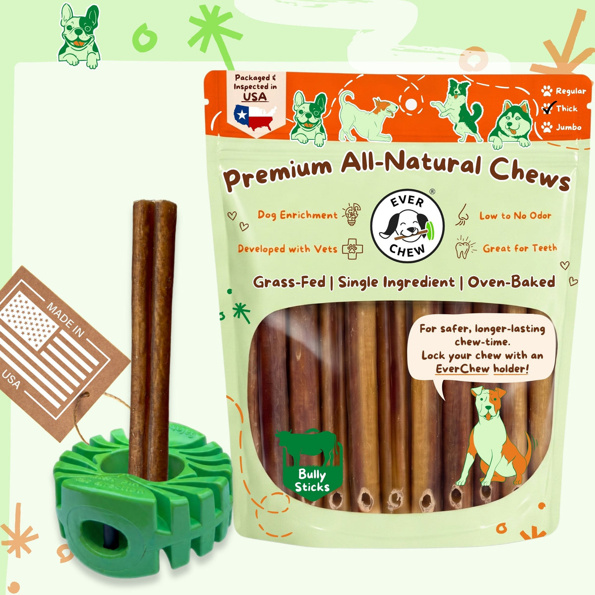 SafetyChew+ Bully Stick Holder &amp; All-Natural Bully Sticks for Medium Dogs