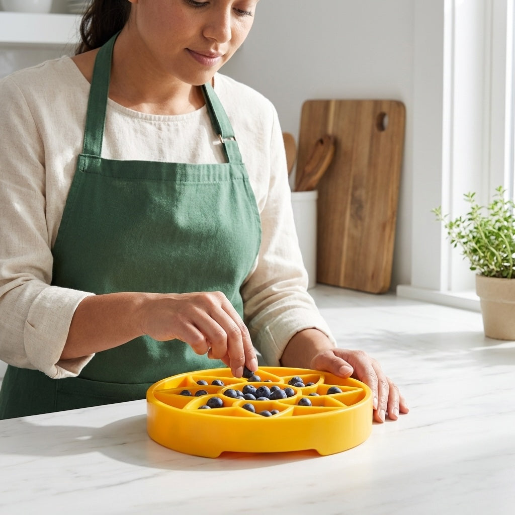 Sunflower Softie eTray Slow Feeder Dog Bowl | Soft Shallow Lick Mat | Yellow &amp; Purple | USA Made