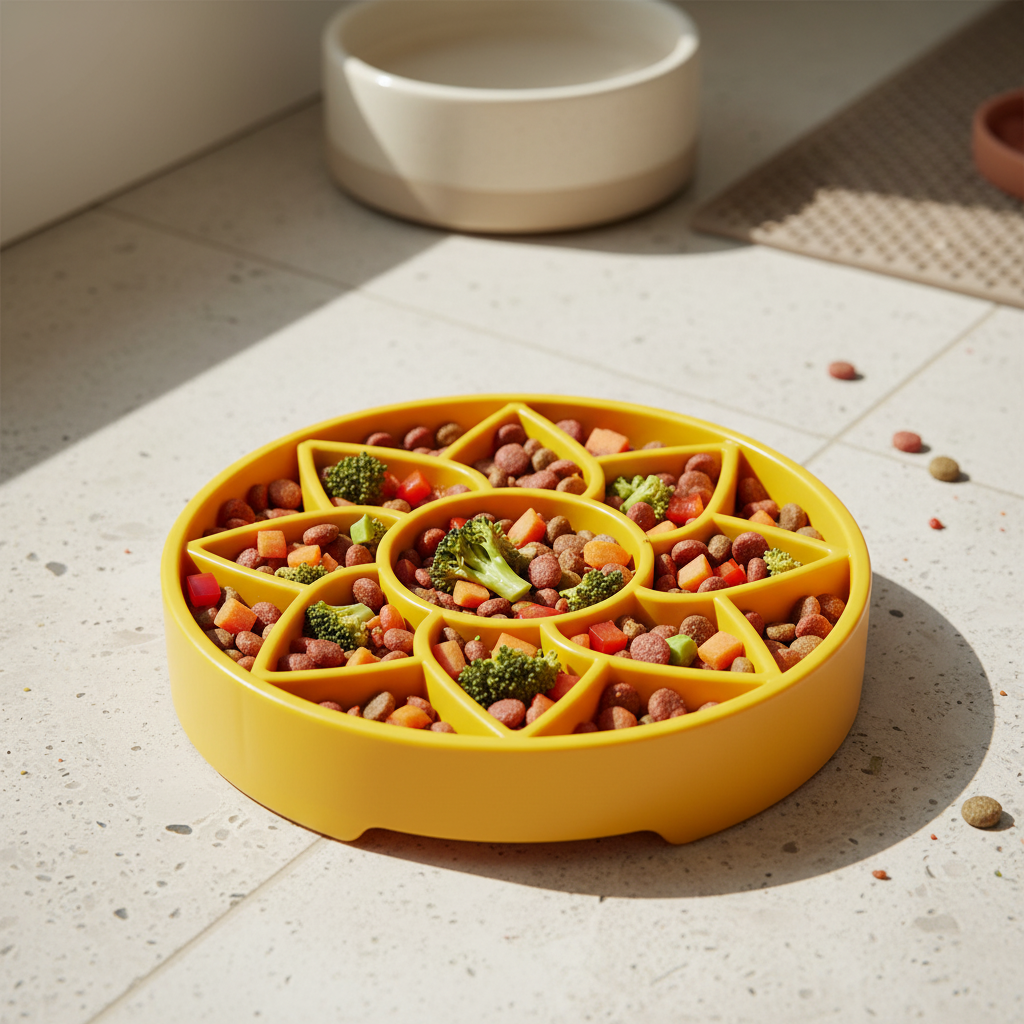 Sunflower Softie eTray Slow Feeder Dog Bowl | Soft Shallow Lick Mat | Yellow &amp; Purple | USA Made