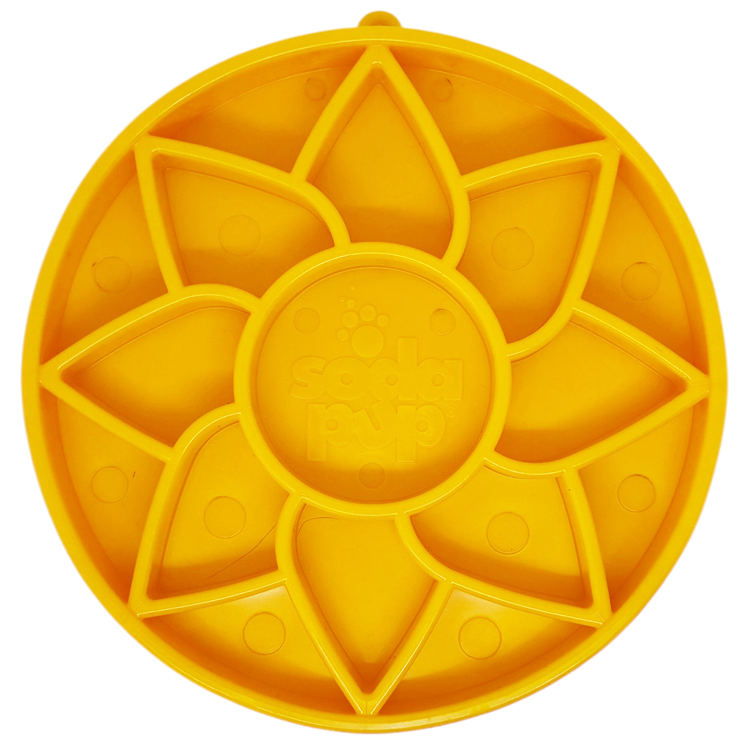 Sunflower Softie eTray Slow Feeder Dog Bowl | Soft Shallow Lick Mat | Yellow &amp; Purple | USA Made